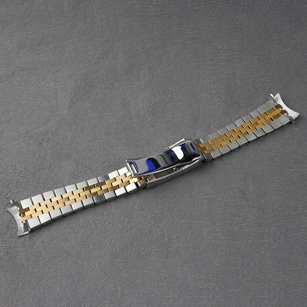 Rolamy 20mm Jubilee Middle Gold 316 Stainless Steel Replacement Strap For SEIKO SPB155 Hollow End Links Oyster Deployment Clasp