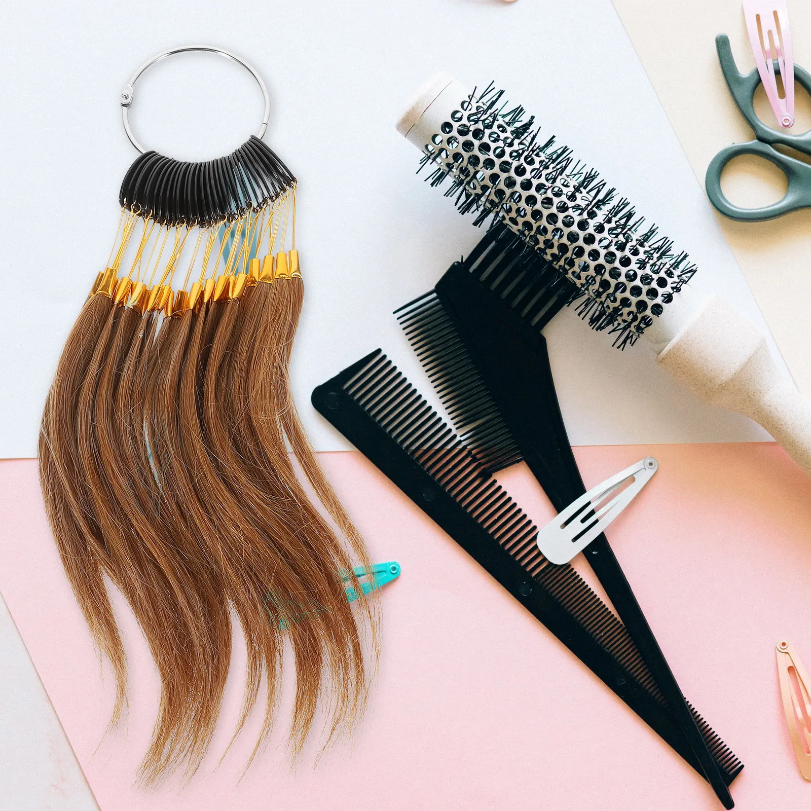 

30Pcs Hair Color Sample Rings Real Human Hair Testing Strands for Salon Professionals Color Matching Training Dye Chart Supplies