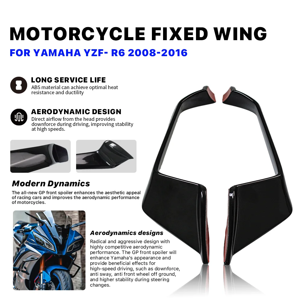 Para yamaha YZF-R6 yzfr6 2008 -2016 abs motocicleta winglet asa fixa spoiler painel lateral pára-brisa asa aerodinâmica carenagem