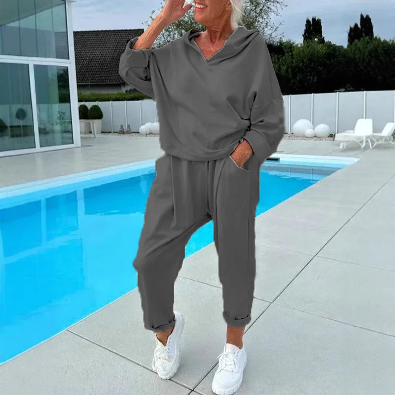 

2024 Fashion Women's Suit Autumn New Solid Color Hooded Sweatshirt Top Pencil Pants Loose Personality Women Sporty Two-piece Set
