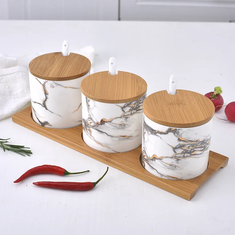 

Ceramic seasoning jar 3piece/set and tray spice rack salt and pepper spice jar kitchen tools cooking tools