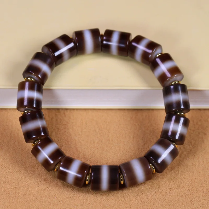 5A Grade Natural Tibetan Genuine Old Mine Agate Medicine Line Dzi Bead Bracelet, approximately 10*11mm