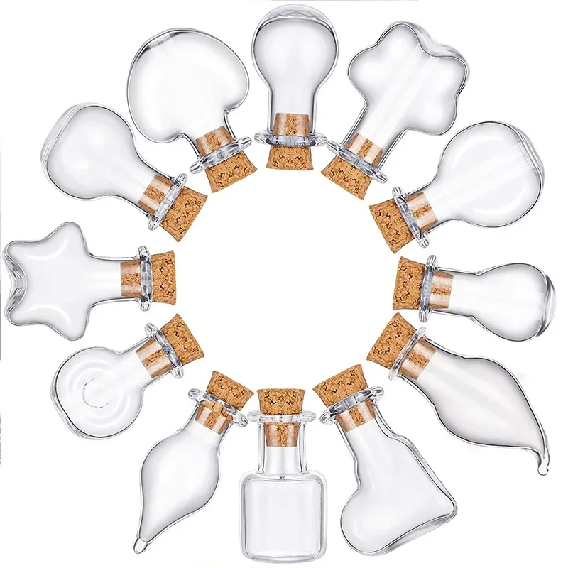 (100pcs) Mini Glass Bottle with Cork Wish Pendants Favor Souvenir Charm DIY 1-2 ml