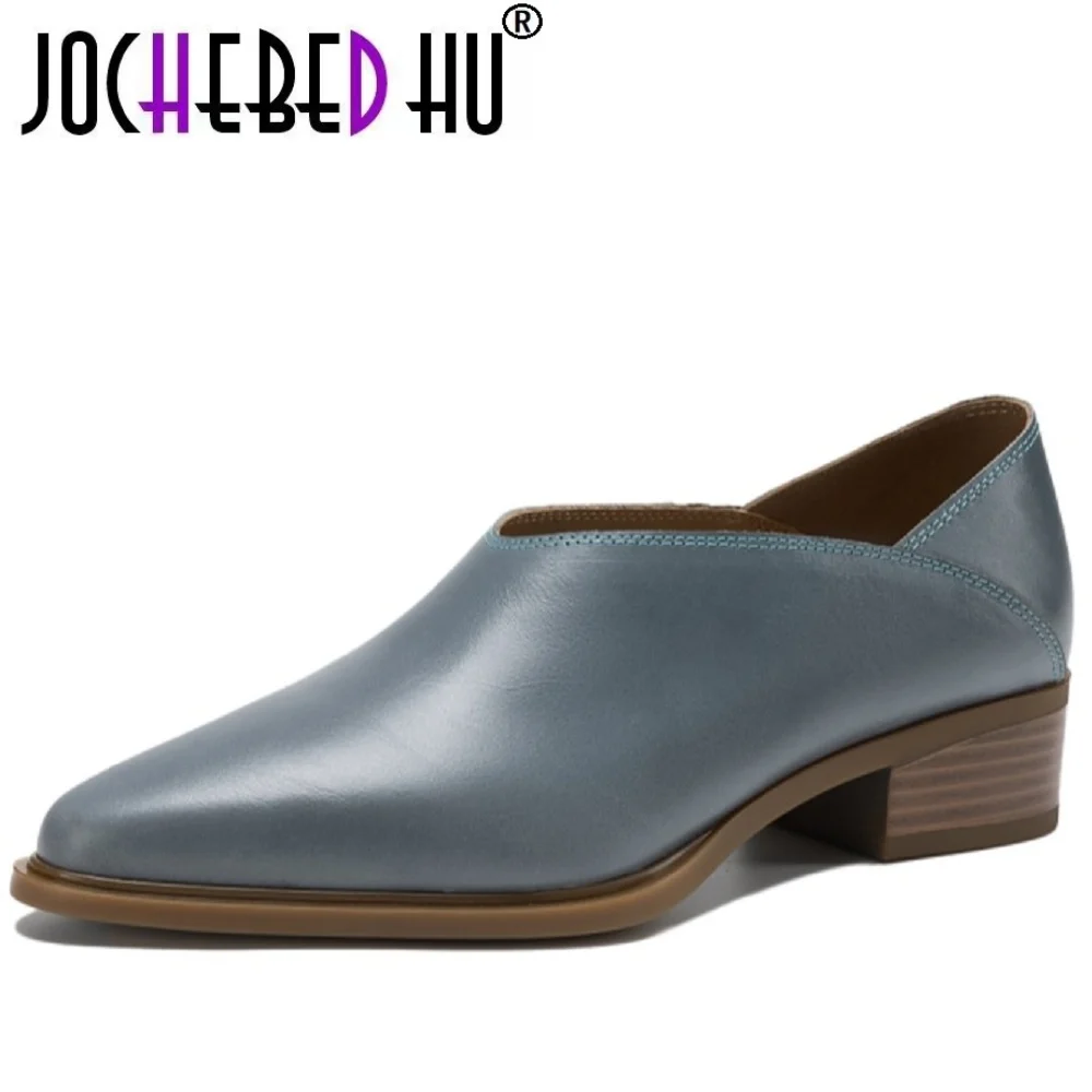 

【JOCHEBED HU】Женские туфли ручной работы из натуральной кожи, элегантные, с острым носком, милые повседневные, в стиле ретро, на среднем каблуке, с мягкой подошвой