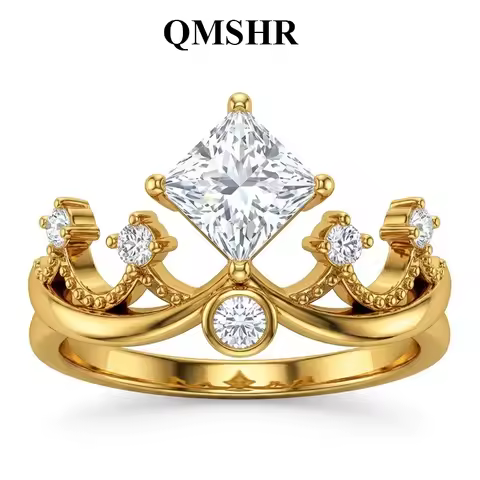 QMSHR 14K Gold Square certified Moissanite Crown Ring for Women 2026 New 925 sterling silver Engagement Wedding luxury Jewelry