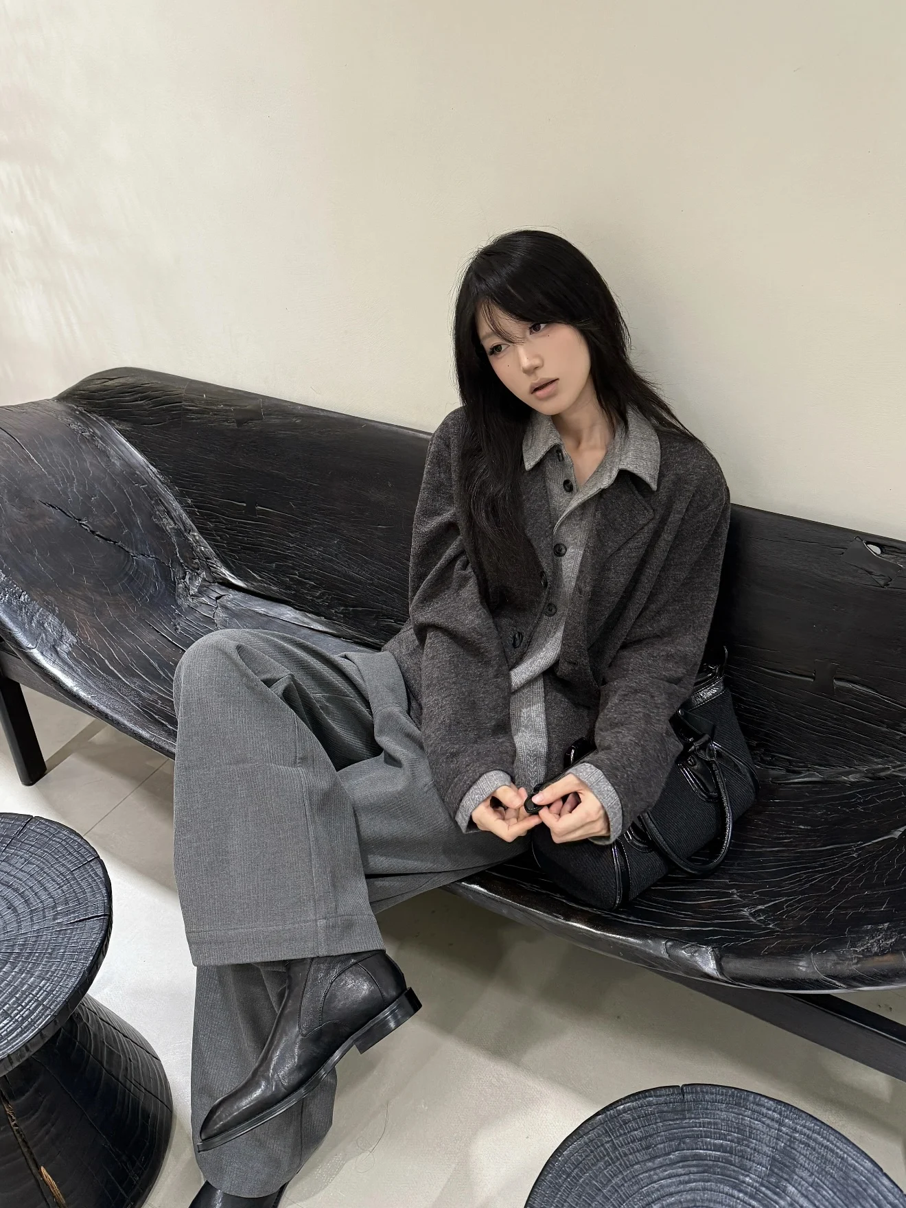 

Cleanfit Splice Color Blo Открытый кардиган Трикотаж Тяжелый осень-зима ex Универсальный длинный свек круглый Ne Теплый Ela...