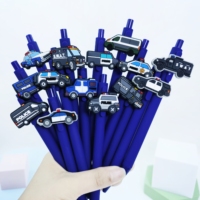 10Pcs dark blue police car patch pen PVC soft patch ballpoint pen, student writing gift pen, random style