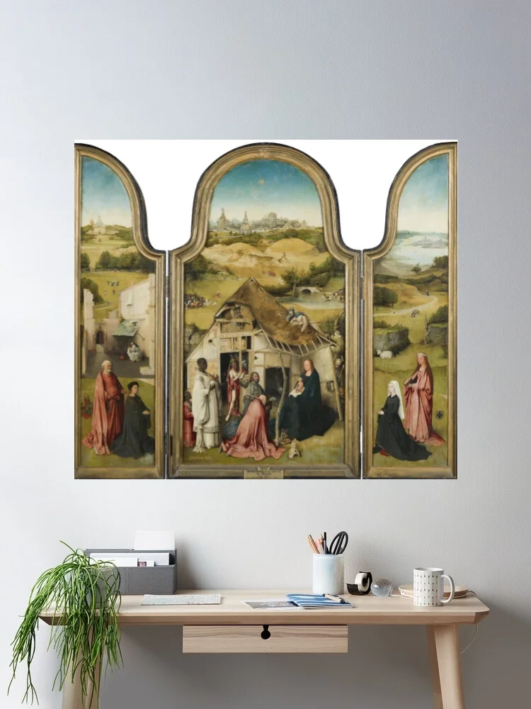 Hieronymus Bosch Triptych of the Adoration of the Magi, Print Art Canvas Poster, For Living Room Decor, Home Wall Picture