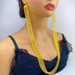 African Gold Color Tassel Long Dangle Earrings For Women Luxury Charm Party Pendant Dubai Necklace Jewelry Ear Accessories Gifts