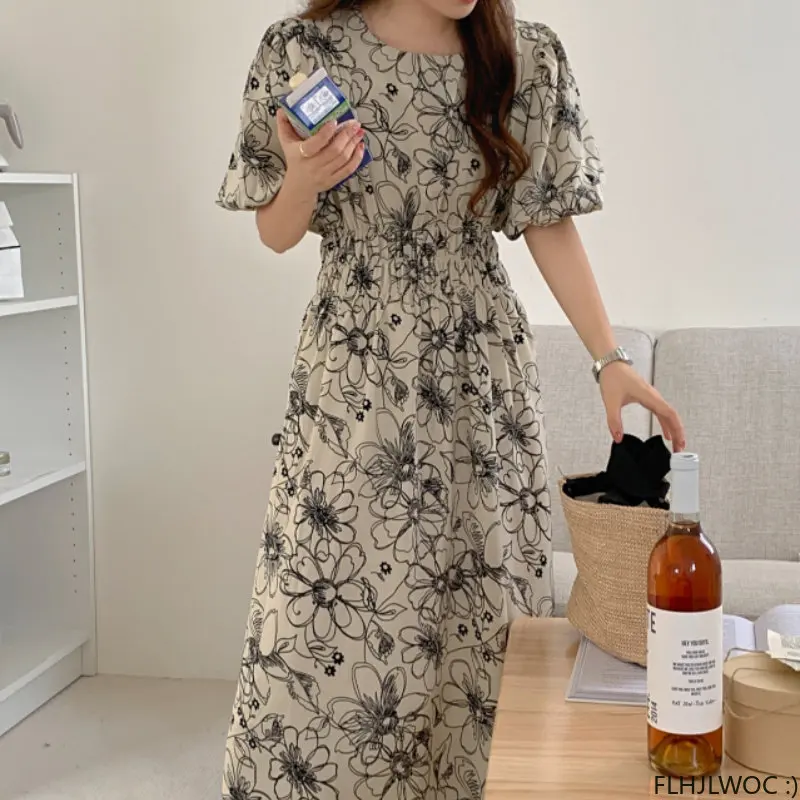 Hot Chic Korean Fashion Women Temperament Japan Retro Style Cute Ruffles Vintage Puff Sleeve Dress Feminine Vestidos