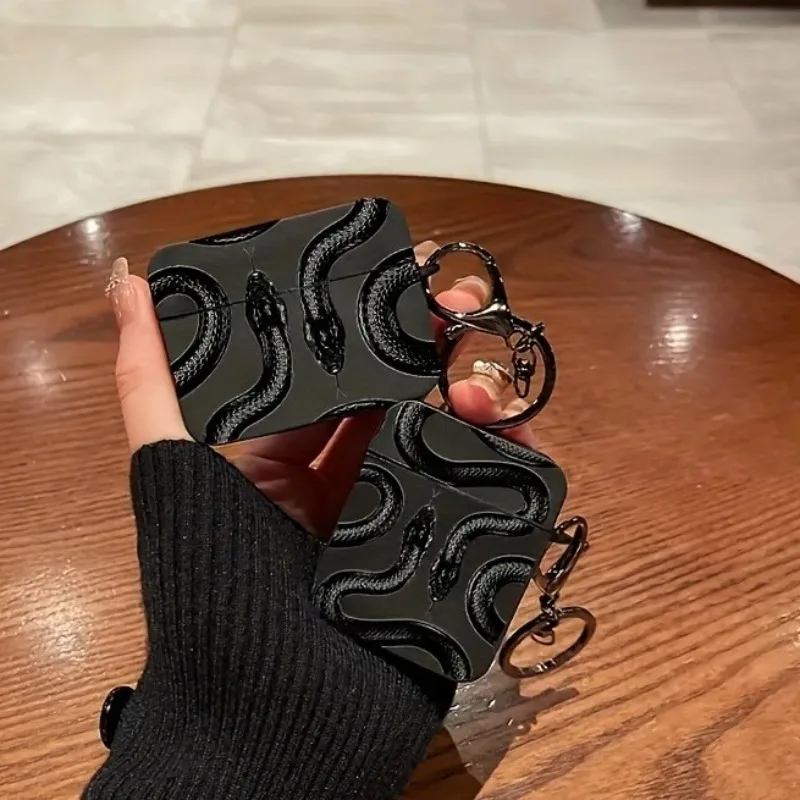 

Simple Black Snake Graphic Shockproof Case for AirPods 1/2, 3, 4,Airpods Pro2/Pro Wireless Bluetooth Earphone Protective Cover