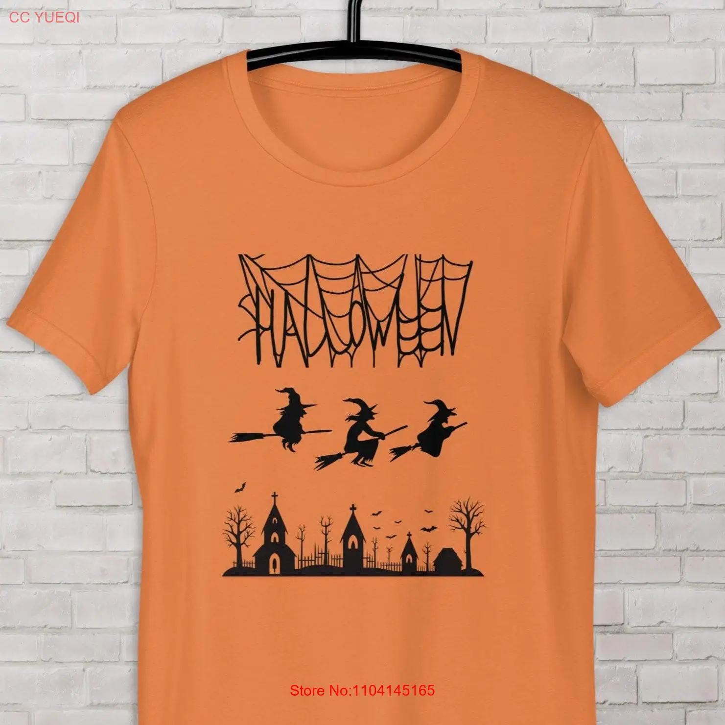 Flying Witches T Shirt Spooky over town houses space of Time Season Halloween GifT long or short sleeves