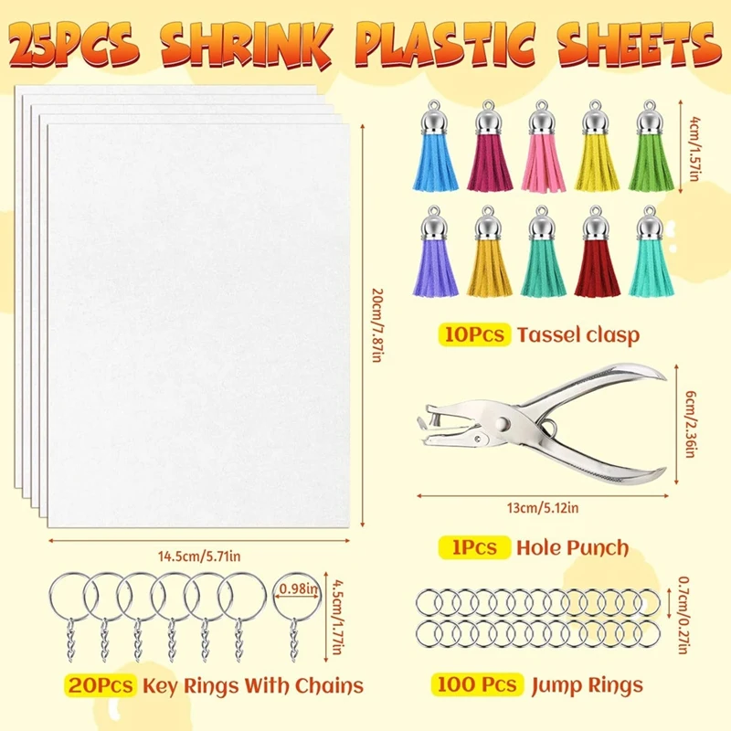 156 Pcs Shrinky Paper Keychain Kit,25 Pcs Shrinky Plastic Sheets ,Hole Punch,Tassel,Key Rings with Chain,Jump DIY Crafts Retail