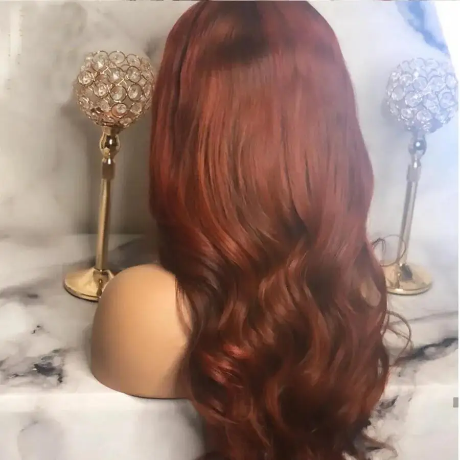 شعر مستعار طويل 180 كثافة 26 بوصة برتقالي ناعم بدون صمغ آلة موجة الجسم مع الانفجارات للنساء BabyHair مقاومة للحرارة