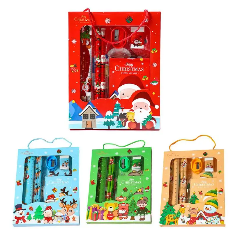 Natal papelaria Gift Box Set, acessório do estudante para jardim de infância, estilo elegante, 6 pcs