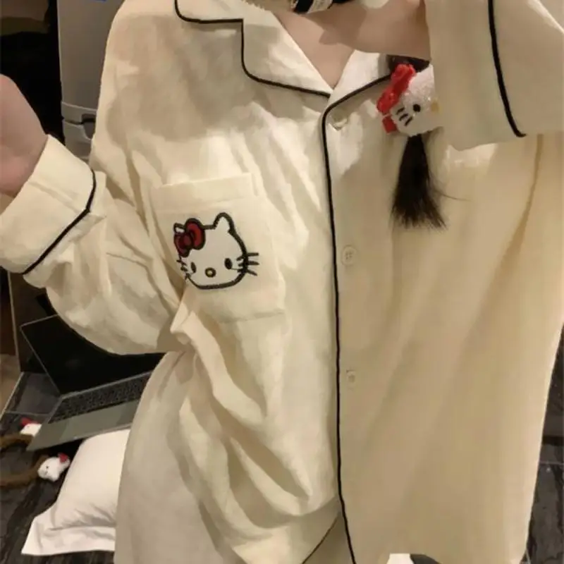

Sanrio Hello Kitty платья студенческие пижамные платья с длинными рукавами милые длинные пижамы для девочек домашняя одежда женские большие размеры белые пижамы