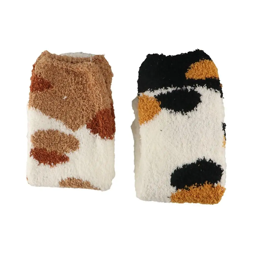 1 Pair Warm Animal Fingers Cat Paw Winter Socks Coral Fleece Thicken Coral Fleece Warm Sock Soft Cat Paw Sleeping Socks Women