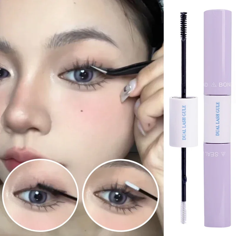 2 in 1 Black Cluster Eyelash Glue Lasting Bond Seal Mascara Clear Coating Raincoat Strong Hold Waterproof Quick Drying Make Up