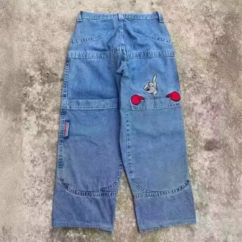 Y 2K Hiphop Heren Jeans Casual Losse Cartoon Mid Taille Denim Broek Mode Chique Stijl Vier Seizoenen Slijtvaste Wijde Pijpen Broek