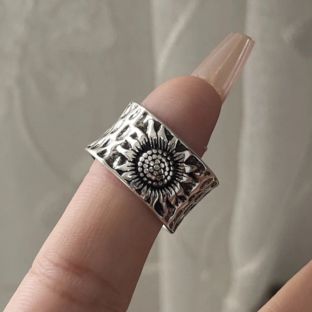 Women's 925 Sterling Silver Adjustable Vintage Flower Ring