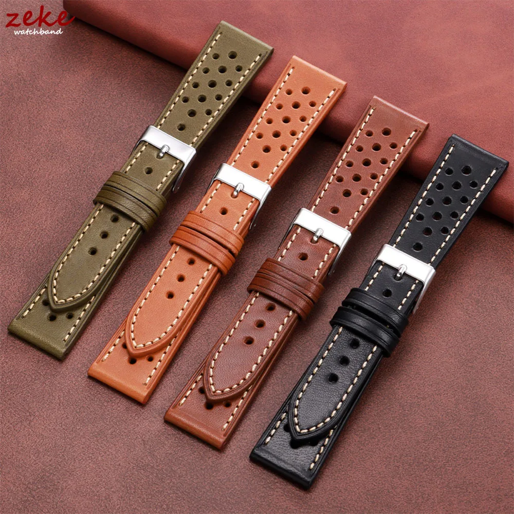 18mm 20mm 22mm Echtes Rindsleder Uhrenarmband Vintage Grüne Riemen Atmungsaktives Armband Gürtel für Omega für Seiko Business Armband