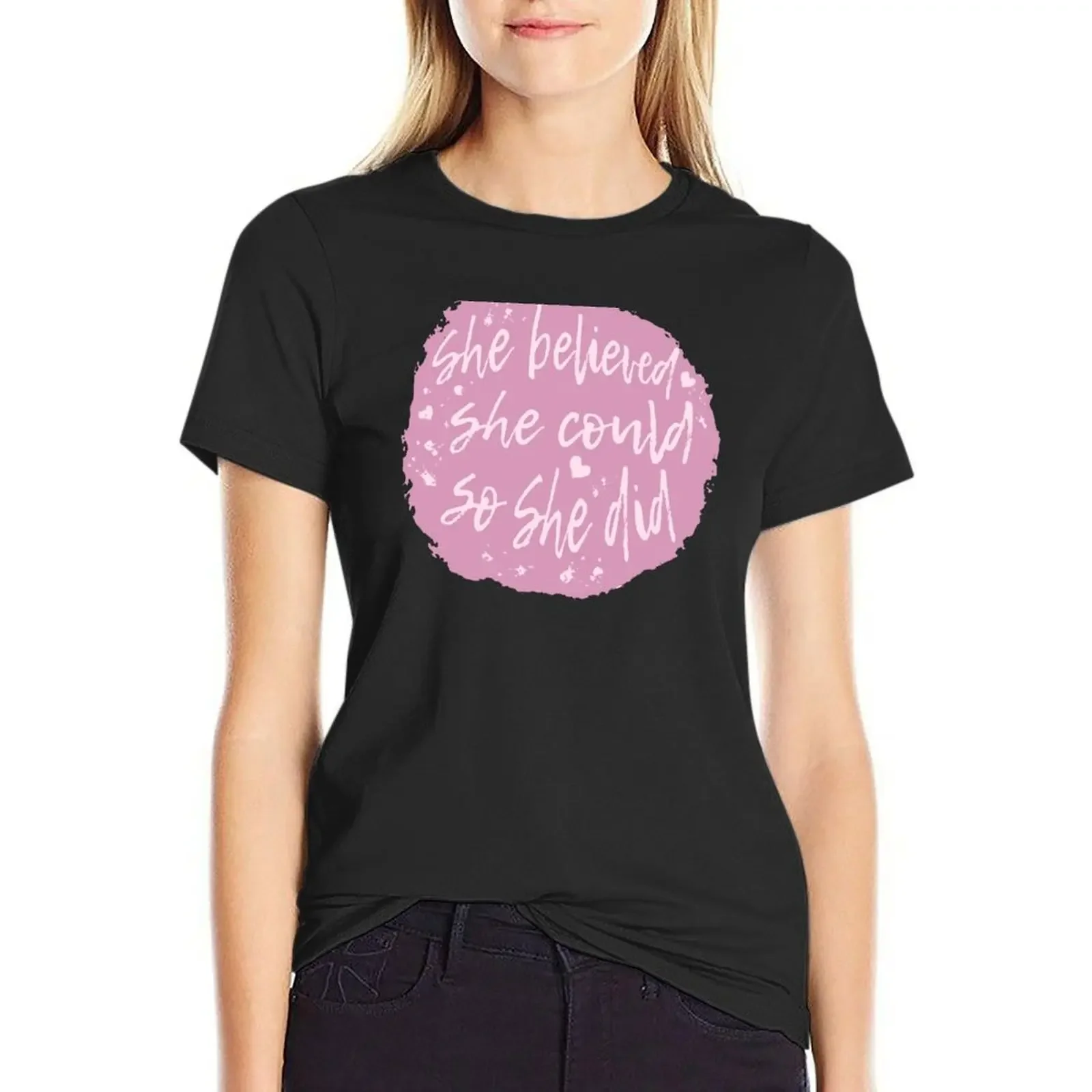 

she believed she could so she did T-Shirt plain hippie clothes Short sleeve tee animal print shirt for girls clothes for Women