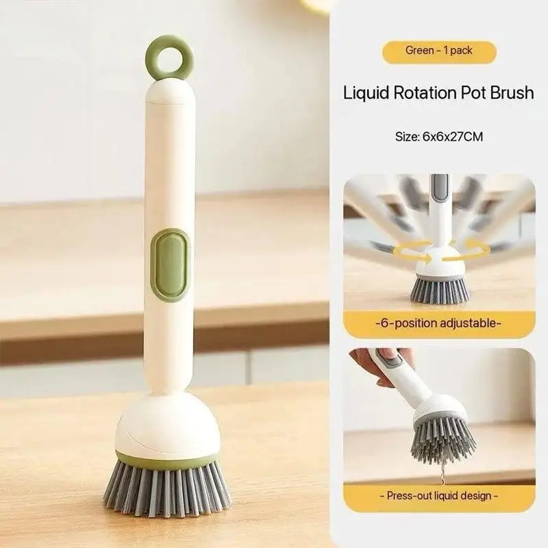 Soap Dispensing Dish Brush Long Handle Adjustable Durable Scrubber for Kitchen Household Dish Pot Cleaning
