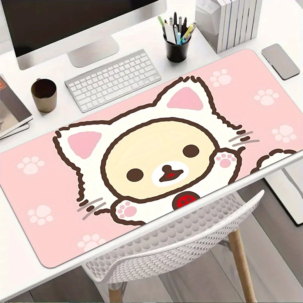 Tappetino per mouse da gioco grande antiscivolo: simpatico tappetino da scrivania rosa pastello e marrone con base in gomma facile da pulire, splendido tappetino per computer per ufficio