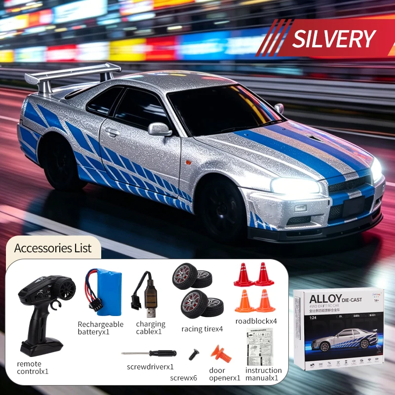 

1:24 Scale 4WD Drift RC Car with Alloy Die-Cast Shell Remote Control Street Model Toy