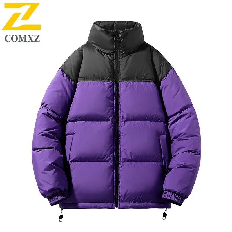 COMXZ Men Padded Jacket Versatile Hiking Warm Windproof Casual Color Blocking Puffer Jacket Minimalist Ski Cotton-Padded Jackets