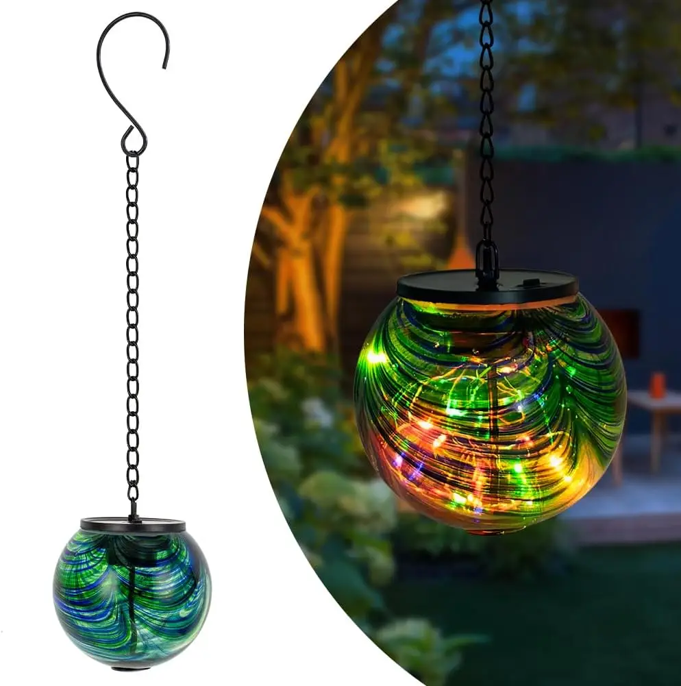 

Solar Hanging Lanterns Outdoor, Waterproof LED Gazing Ball Lights, Color Changing Glass Globe for Garden Yard Decor
