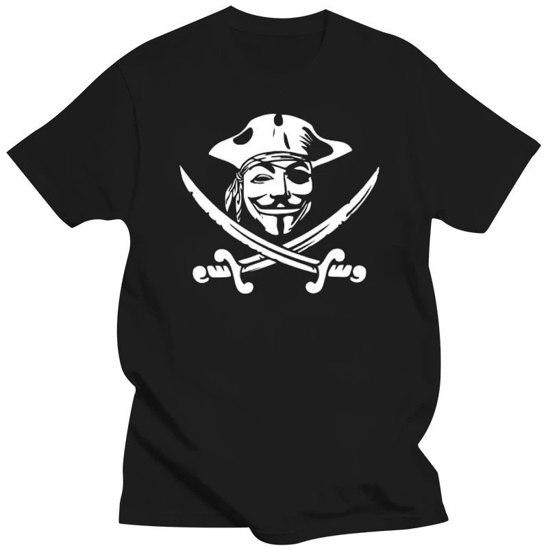 Cheap Crew Neck Men'S Top Tee Pirate Jolly Rodger Anonymous Computer Hacker Activist New Mens Black T-Shirt Tops Tshirt Homme