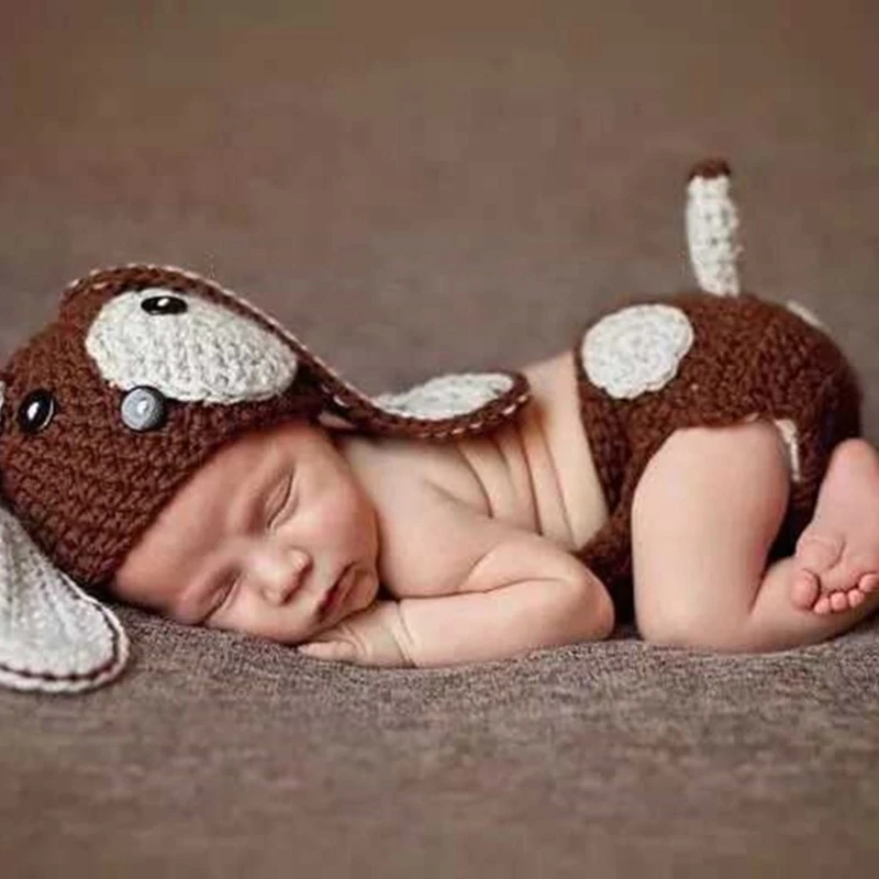 Baby Photo Props Knitted Dog Ear Hat Shorts Photo Costume Photography Outfit