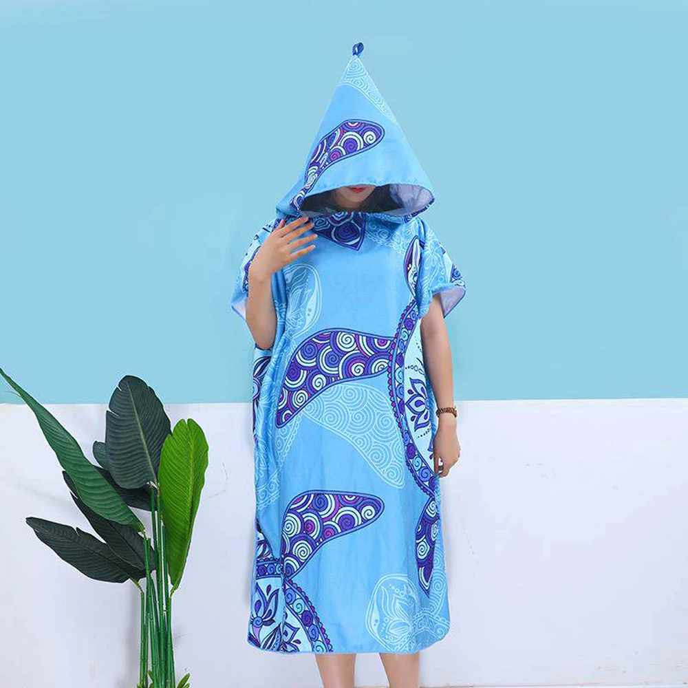 Adult Quick-Drying Swimming Towel Cloak with Hood Sun Protection Beach Towel Wearable Changing Robe for Swimming