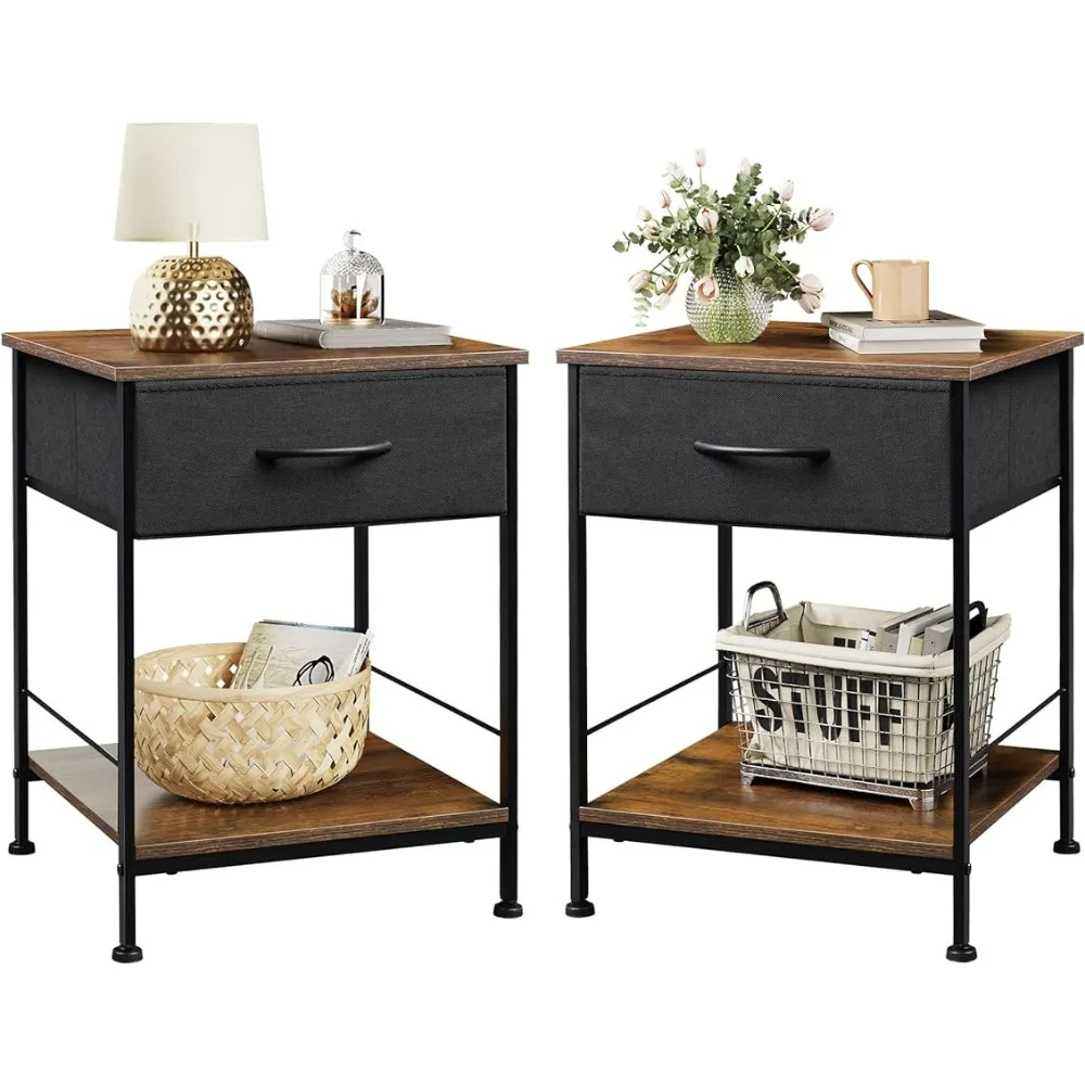 

Nightstand Set of 2 Home Furniture Bedside Furniture With Steel Frame Night Stands Dorm Easy Assembly Living Room Cabinet Table