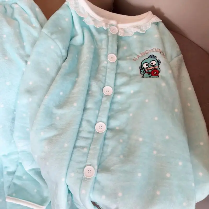 

Hangyodon, новая модель, осенне-зимняя пижама для девочек, утепленная флисовая подкладка, удобная теплая домашняя одежда для отдыха, комплект из двух предметов