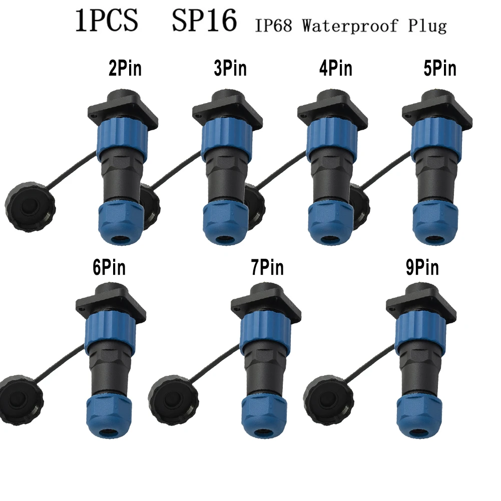 SP16 Square Panel Mount IP68 Waterproof Plug & Socket Circular Connector 2-9pin For Garden Lighting Outdoor LED Panels