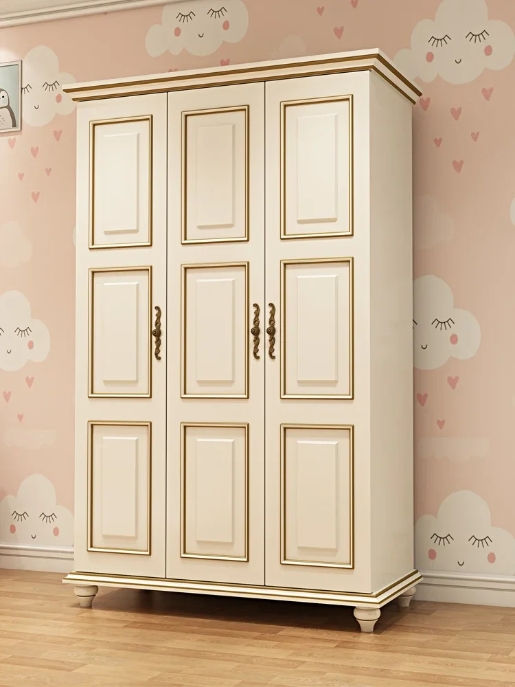 American style wardrobe, bedroom, white 2-door wardrobe, solid wood, European style overall four door wardrobe, storage cabinet