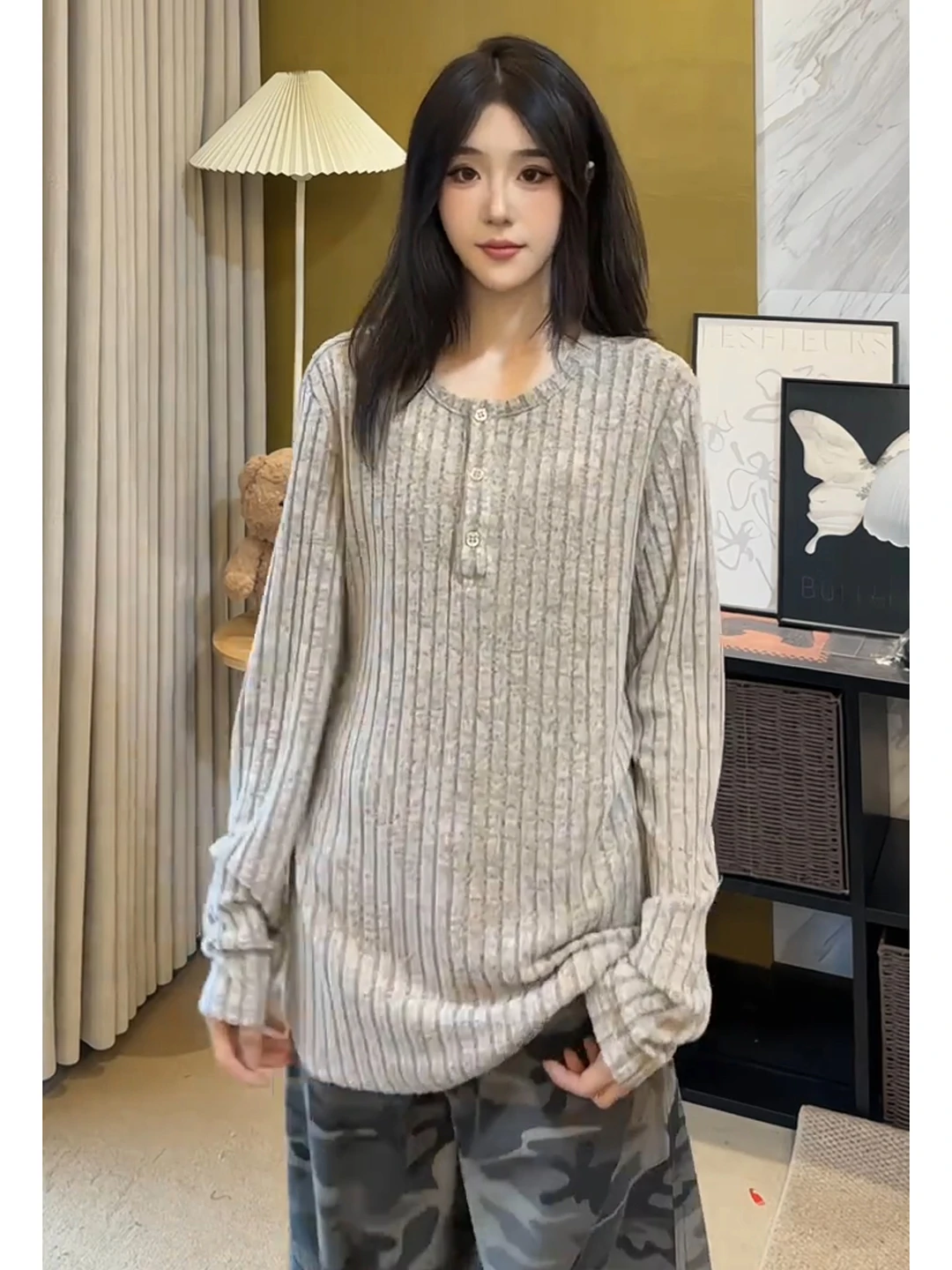 

Soft Long Sleeve Shirt Cleanfit Beige Loose Fit Men's Autumn New Style Comfortable Sweater Youthful Trendy Knitted Top