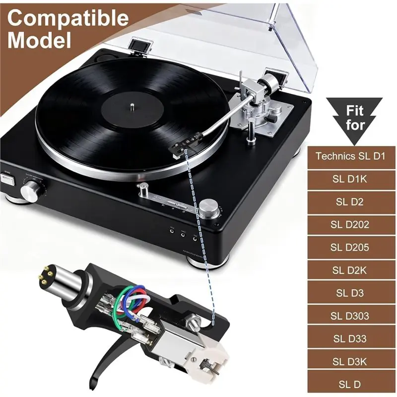 A92Z Black Headshell AT-3600L Magnetic Cartridge Stylus For Technics SL D1, SL D1K, SL D2, SL D202, SL D205, SL D2K, SL D3, SL D