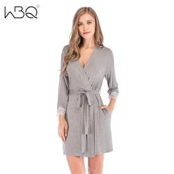 Modal Cotton Robes for Women Sexy Bathrobe Lace V-neck Lounge with Belt Comfortable Wedding Home Sleepwear Bride Robes Nightgown