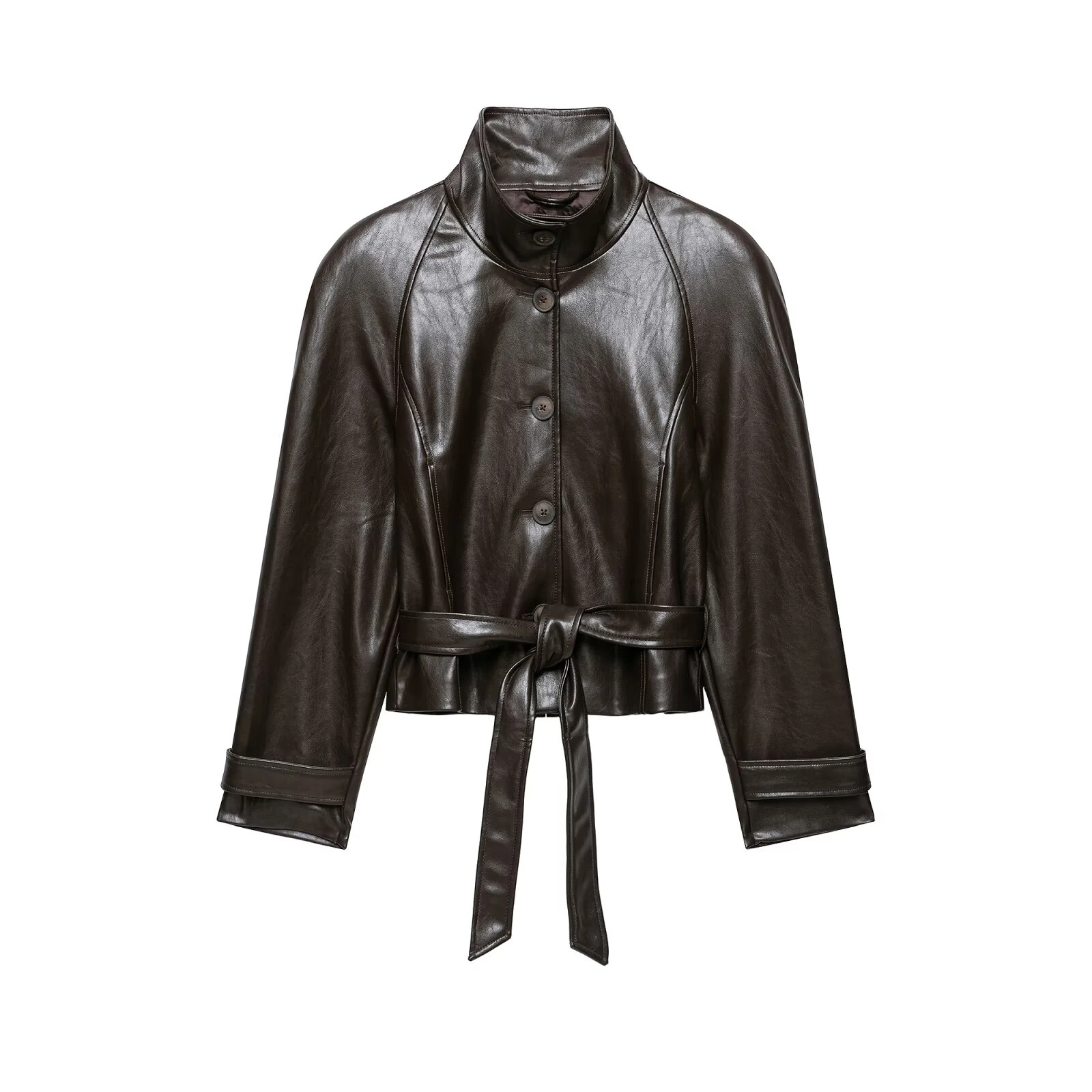 2026 Autumn New Product: Women's Wear with Shoulder Pads Leather Effect Jacket Versatile and Slimming Look