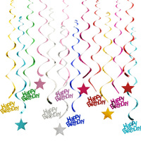 6pcs Happy Birthday Star Spiral Pendant Ceiling Hanging Garland PVC Swirl Banner for Birthday Party Home Living Room Decoration