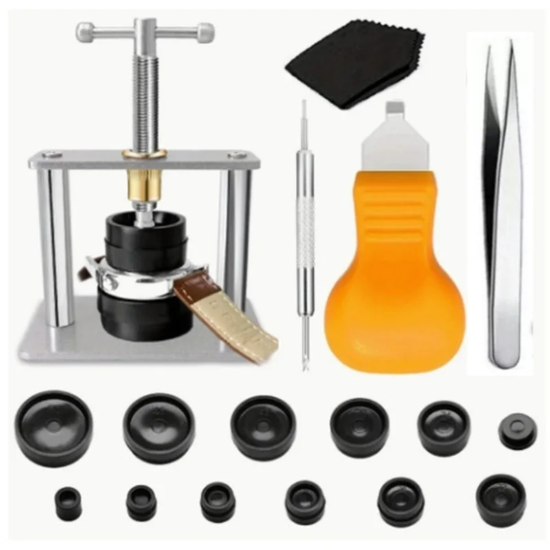 Watch Back Case Press Tool Set Professional Watch Repair Kit With 12 Dies Case Opener Knife Cleaning Cloth For Watch Battery Rep