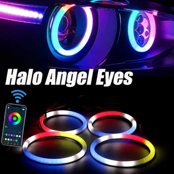 4pcs/set RGB Angel Eyes Halo Rings Cotton Lights 12-24V Motorcycle Car Scooter Motorbike DRL Headlight Bluetooth APP Control
