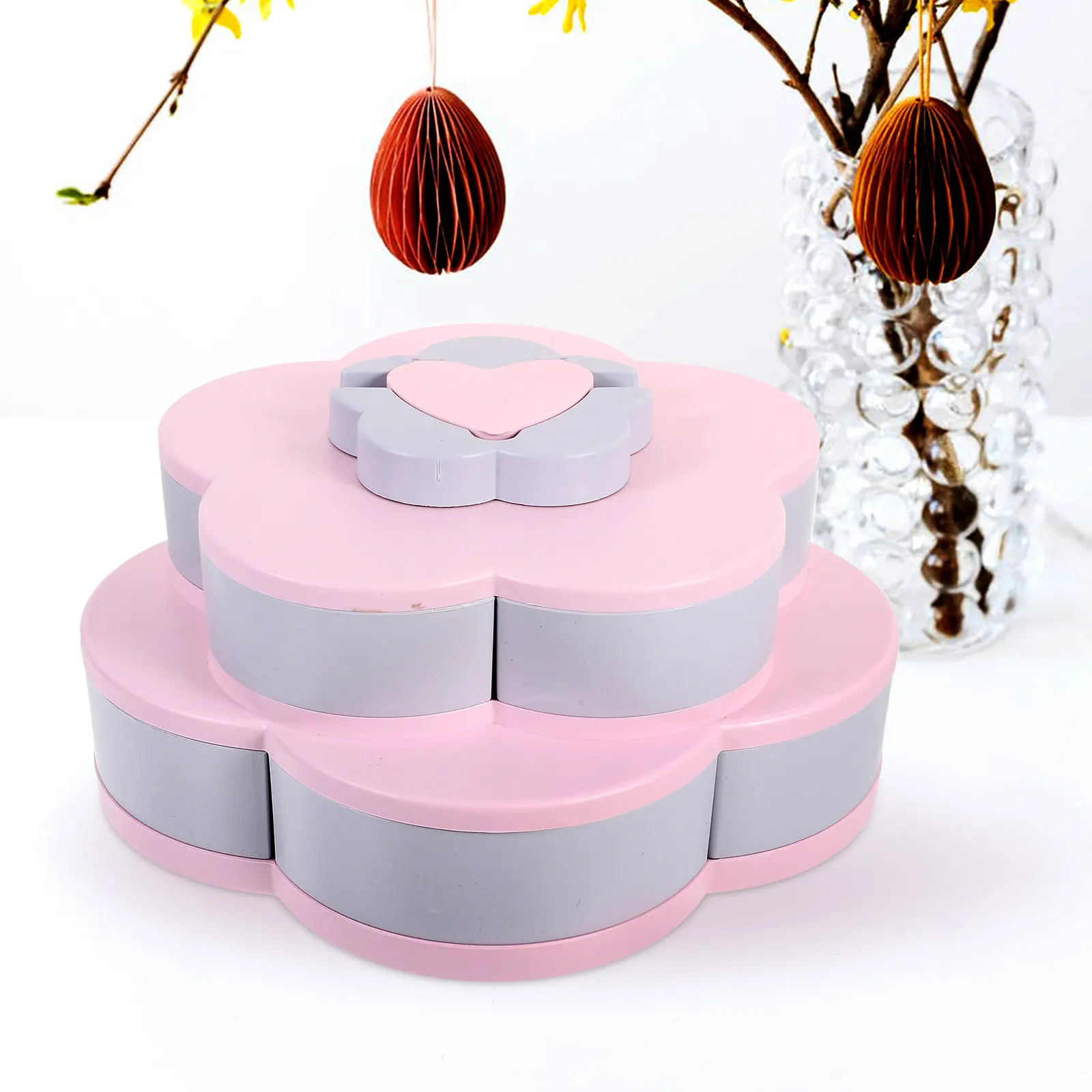 1Pcs Creative Rotating Petal Candy Box Double Layer 10 Grid Candy Storage Organizer Food Tray with Phone Slot Multipurpose
