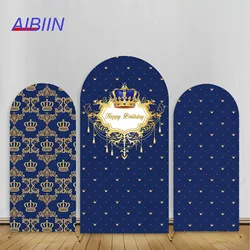 Royal Dark Blue Arch Backdrop Cover Boy Princes First Happy Birthday Party Decor Crown Baby Shower Photozone Elastic Background