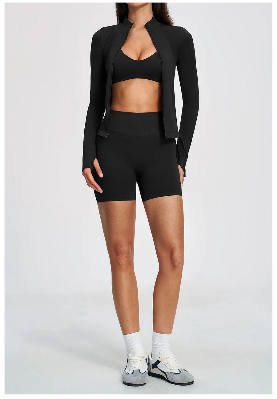 Nahtloses Yoga-Set 3-teilig, Sportbekleidung für Damen, Langarm-Trainingsanzug, Fitness-Set, Sport-BH, Leggings, Sportanzug – Detail 25