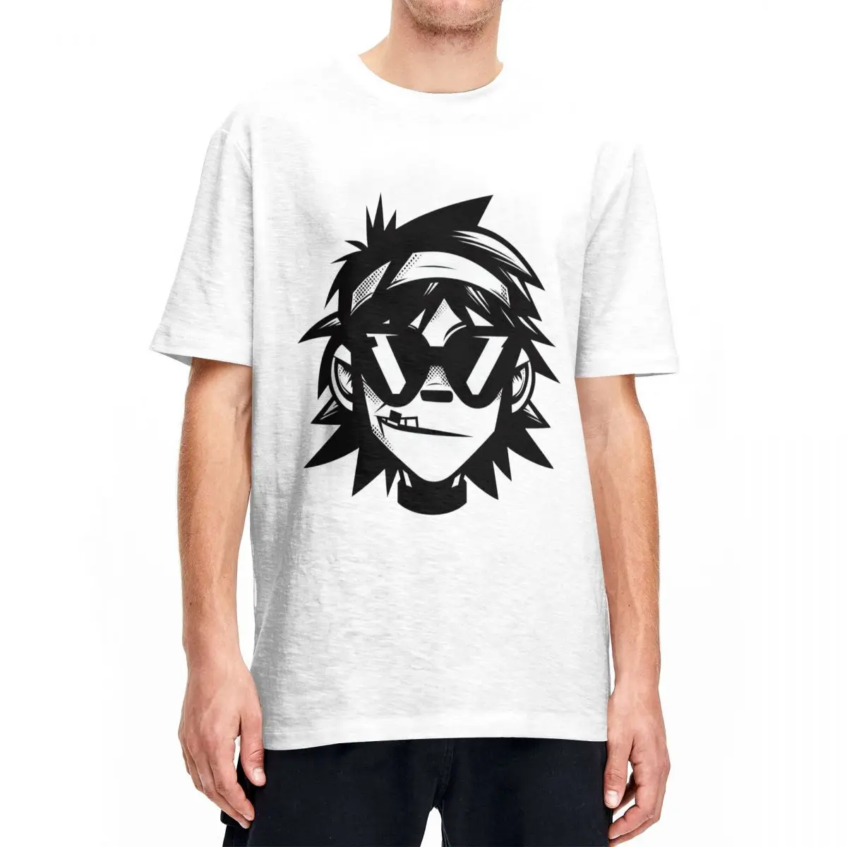 Funny Gorillaz Face T Shirt Men's 100%Cotton Short Sleeve Hip Hop Crewneck Summer Top Tee