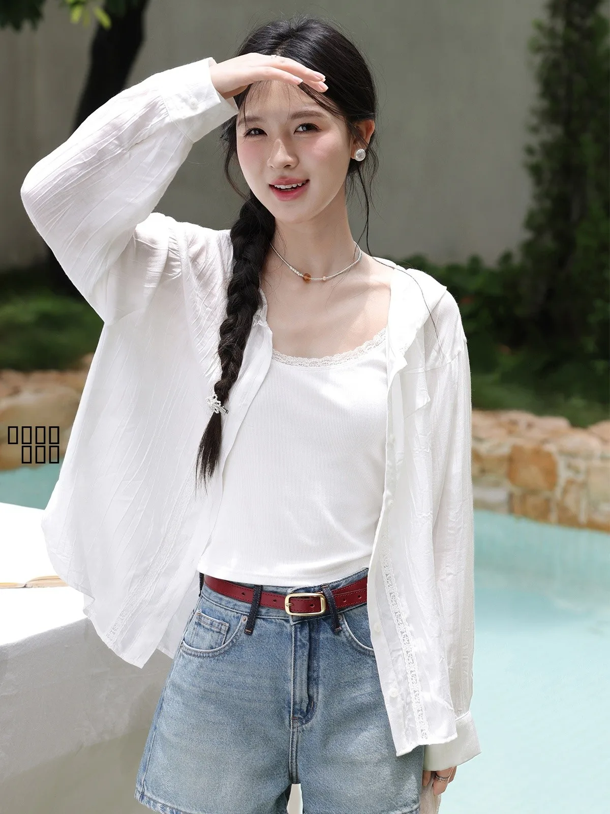 

Женская солнцезащитная рубашка с длинными рукавами, модная верхняя одежда, кардиган, белый топ, свободный крой, стандартная длина рукавов, однотонный цвет